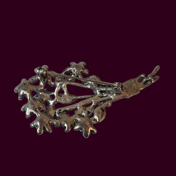 Vintage Silver Tone Blue Rhinestone Flower Bouquet Brooch - Picture 4 of 4